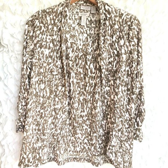 Chico's Easywear Twin 2 PC Set Jacket Size 0/1 Shell Slinky Leopard Brown Pink - Picture 5 of 12